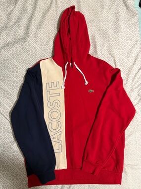 Lacoste Red, Navy & Cream Colorblock Hoodie